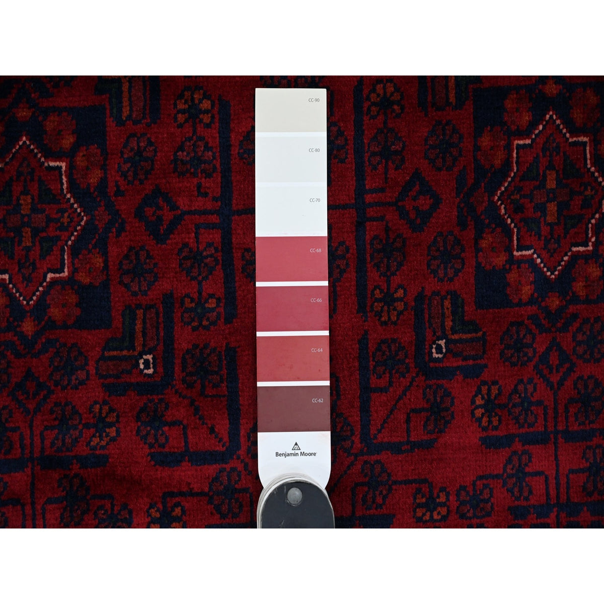 9'9"X13' Deep Red Afghan Khamyab Star Design Hand Knotted 100% Wool Rug