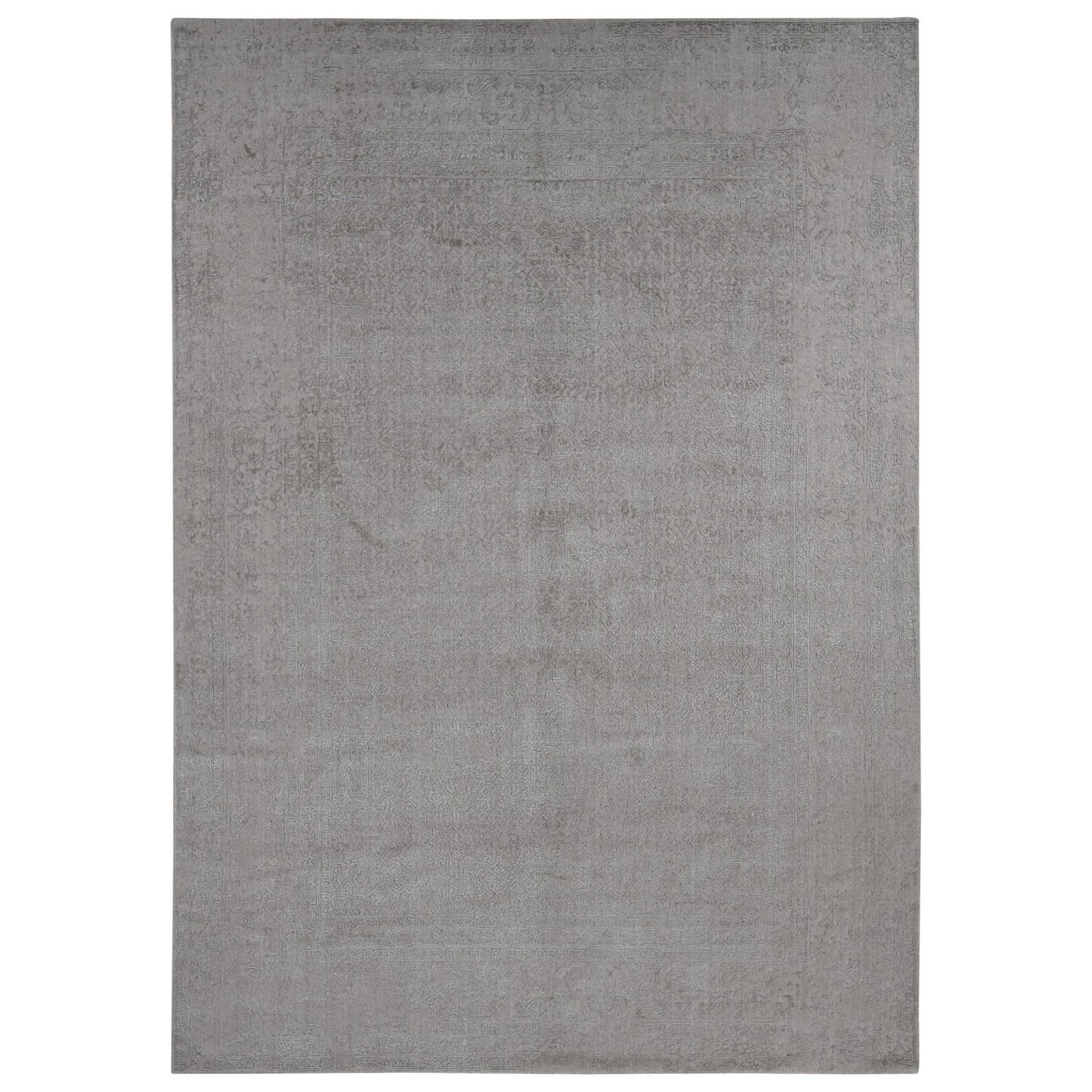 9'10"X14'1" Taupe Fine Jacquard Loomed Wool Silk Zoroastrian Design Rug