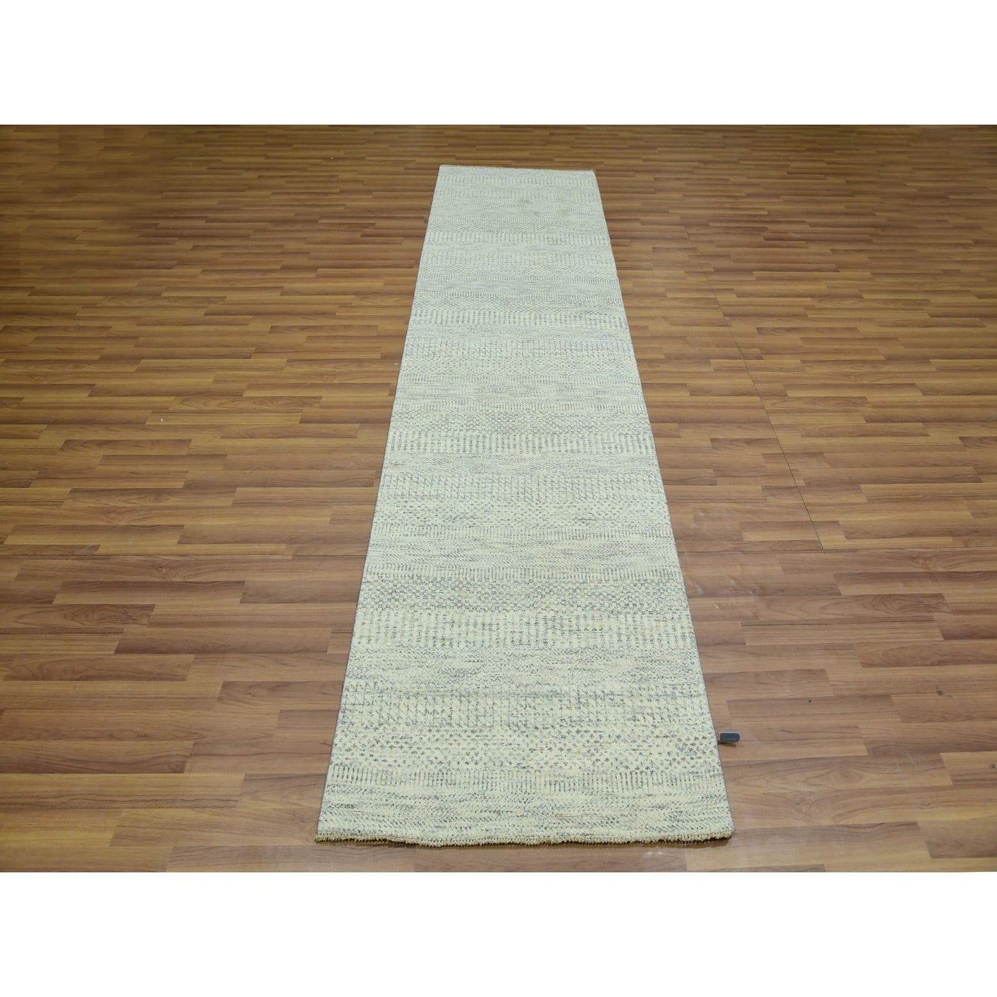 2'7"X10'1" White Hand Knotted Modern Grass Wool Runner Oriental Rug