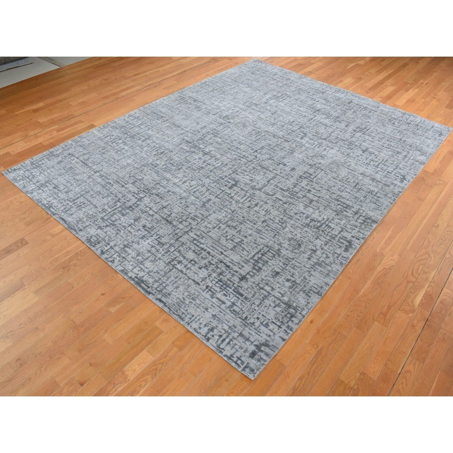 9'2"X12'4" Gray The Matrix Silk With Wool Tone On Tone Hand Knotted Rug
