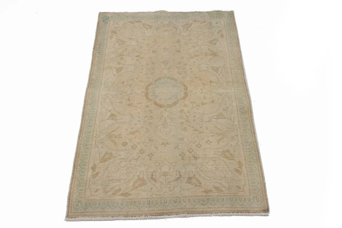 Antique Hand-Knotted Wool Oriental Area Rug Beige