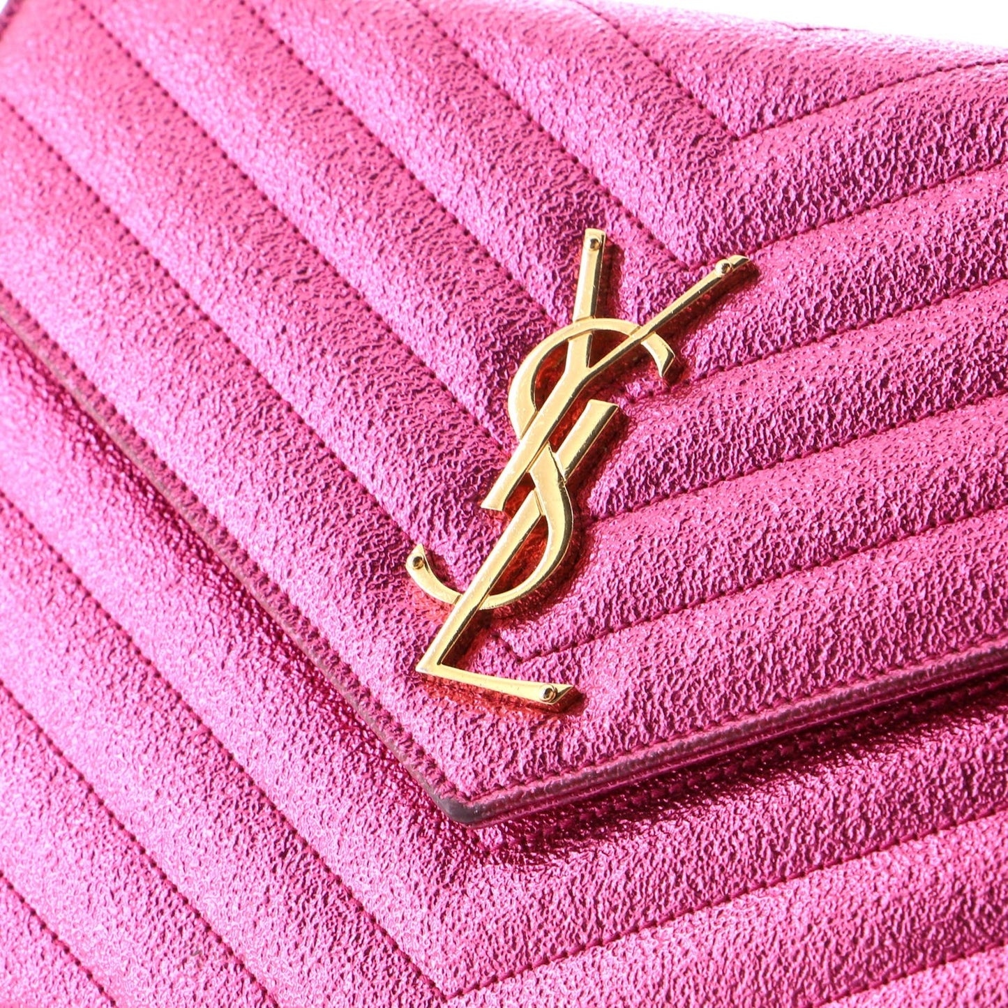 Saint Laurent Classic Monogram Wallet On Chain Matelasse Chevron Metallic