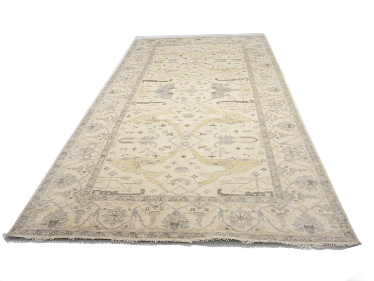 Hand-Knotted Wool Floral Oushak Oriental Rug Rare