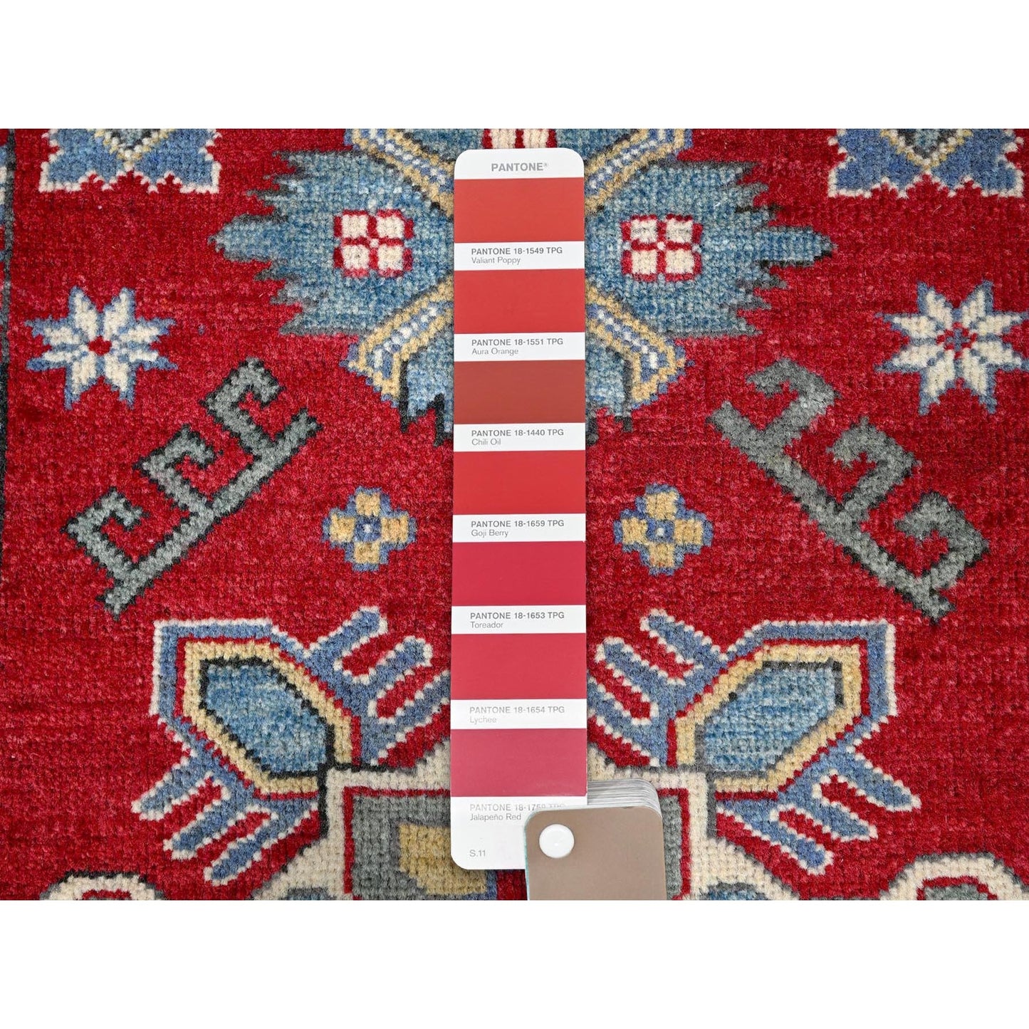 2'9"X4' Berry Red Kazak With Tribal Design Hand Knotted Soft Wool Mat Rug