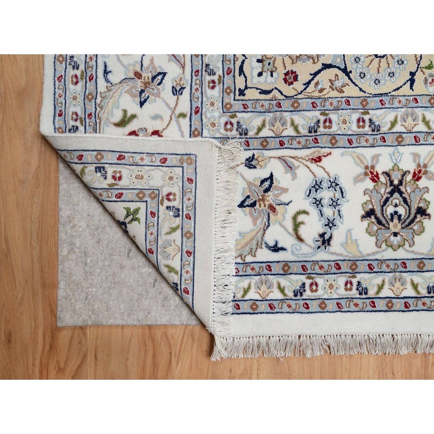 8'10"X12'4" White Nain With Flower Design Hand Knotted Wool And Silk Rug