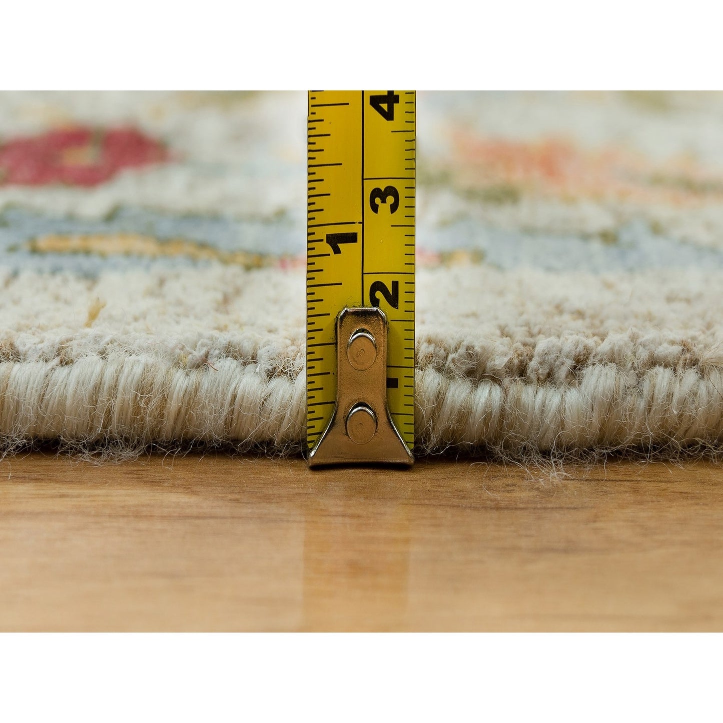 10'X10' Birch Tan Hand Knotted Silk And Wool Sickle Leaf Design Round Rug