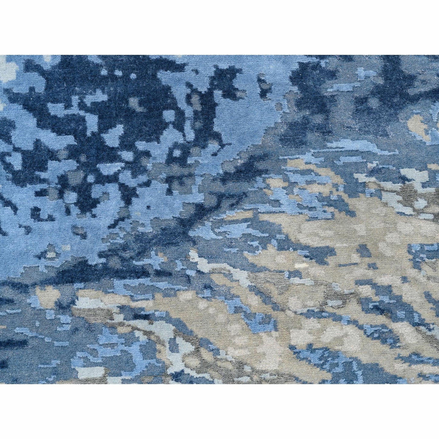 10'1"X10'1" Blue Abstract Design Wool And Silk Hand Knotted Square Rug