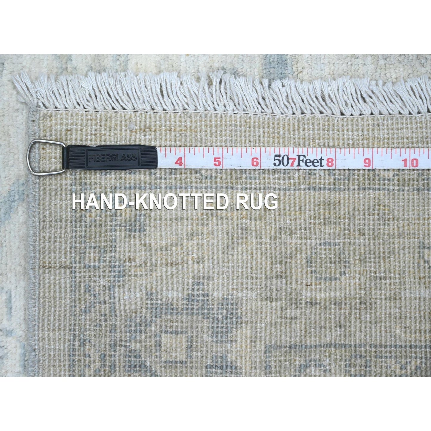 2'9"X9'10" White Heris All Over Design Pure Wool Hand Knotted Runner Rug