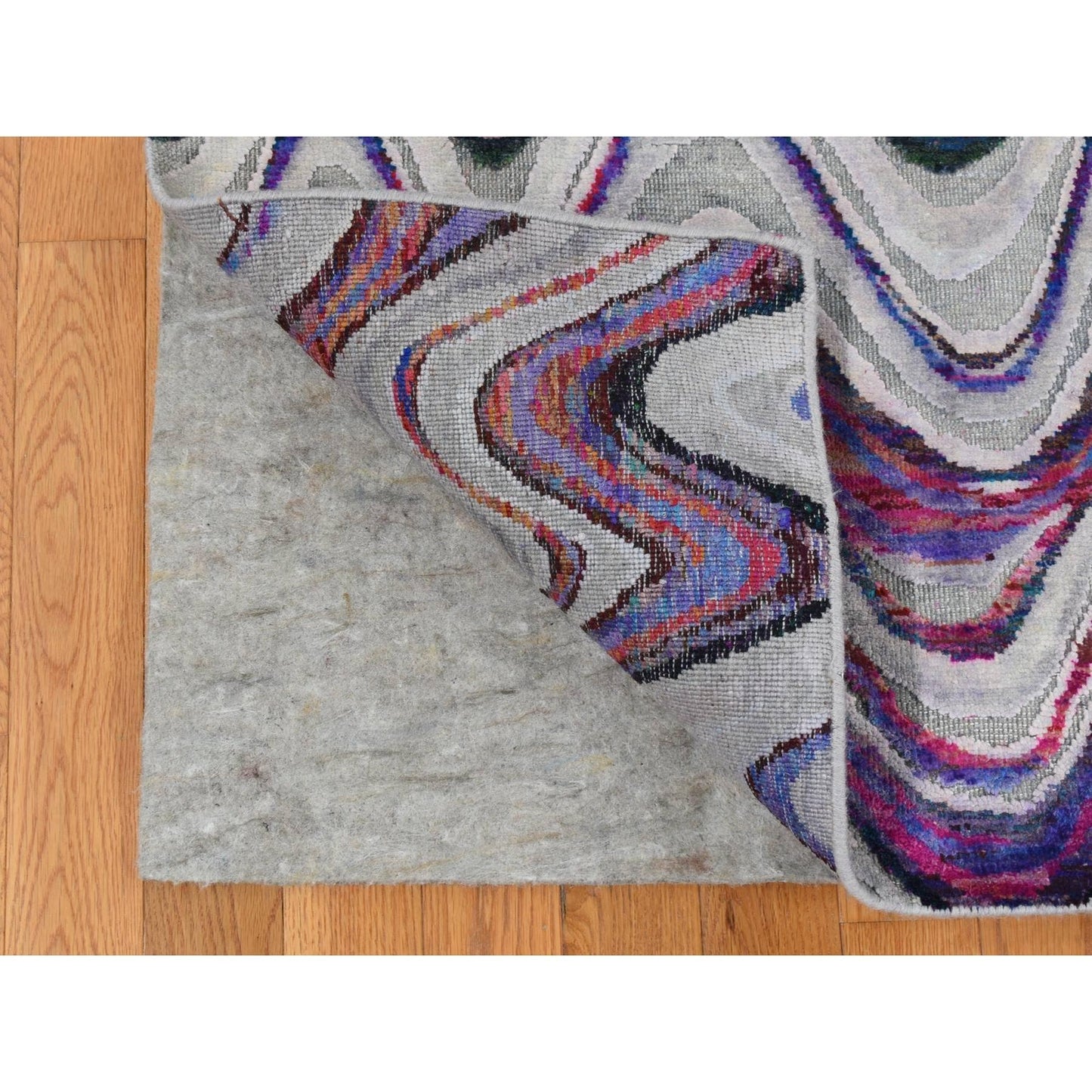 9'X11'10" Ivory The Colorful Waves Silk With Wool Hand Knotted Rug