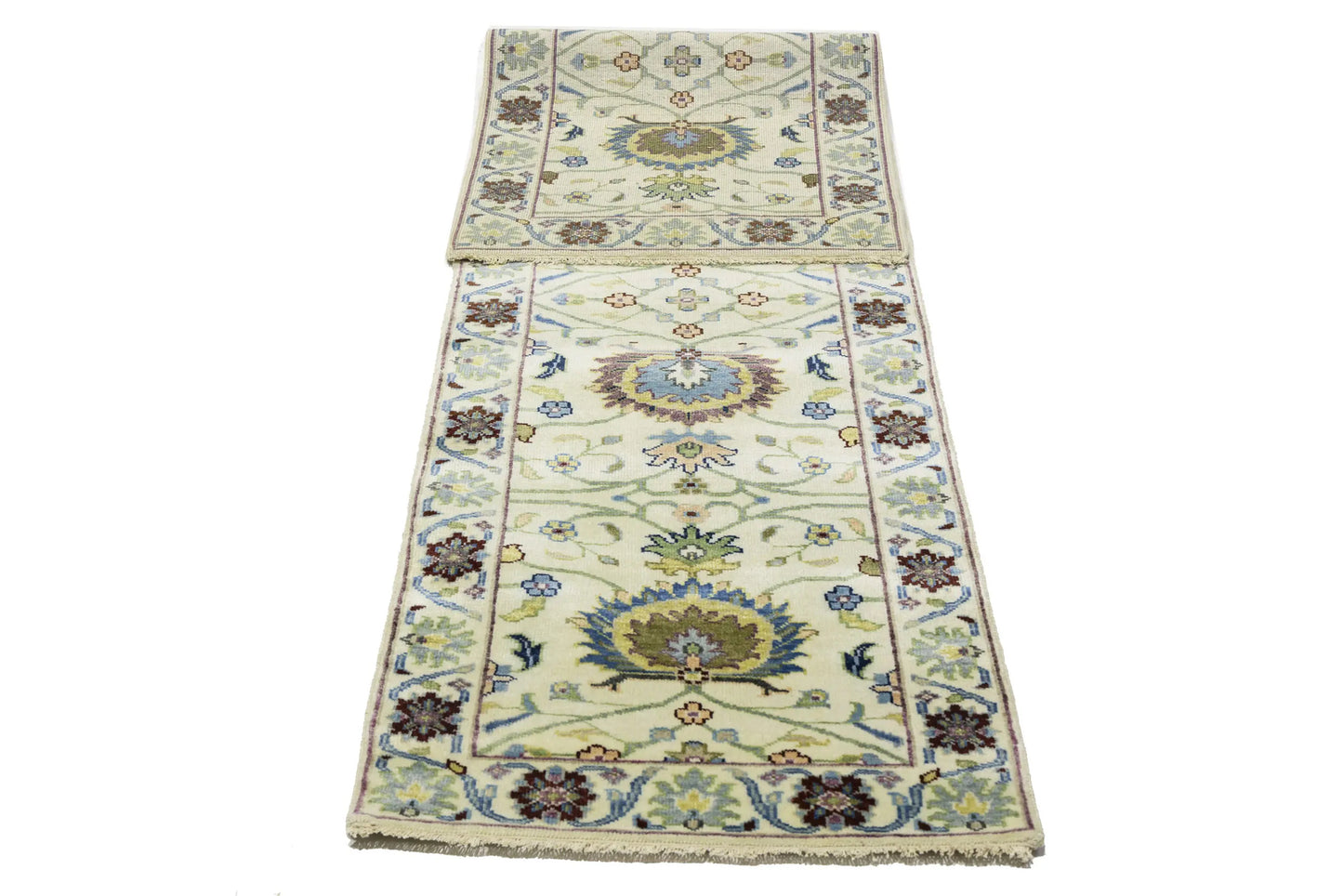 Cream Osh Chobi Peshawar Wool Runner Rug Floral