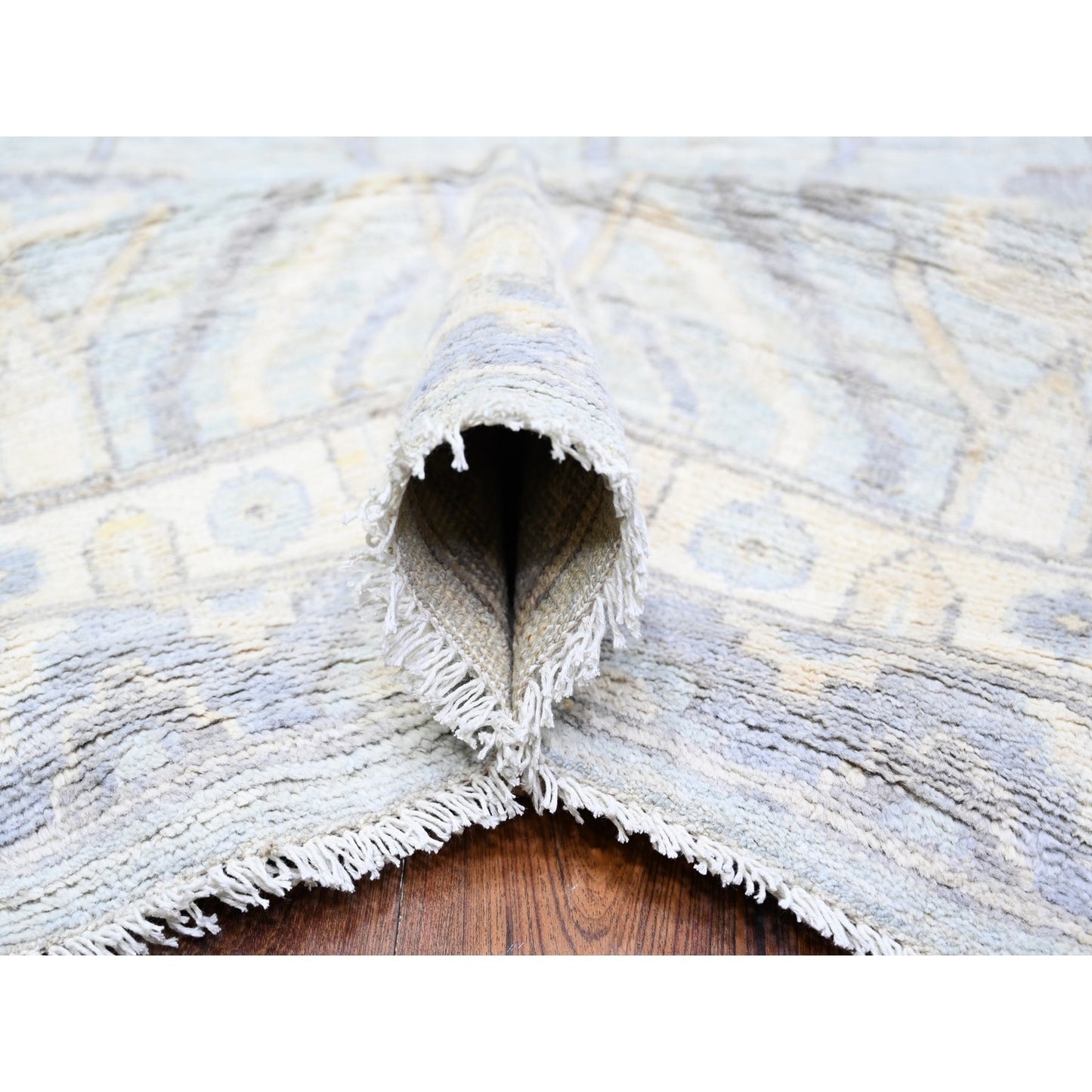 11'10"X16'3" Gray Wool Hand Knotted White Wash Peshawar Oversized Rug