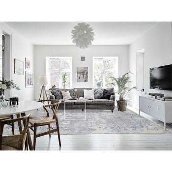 9'X12' Ash Gray Broken Kishoon Wool With Pure Silk Hand Knotted Rug
