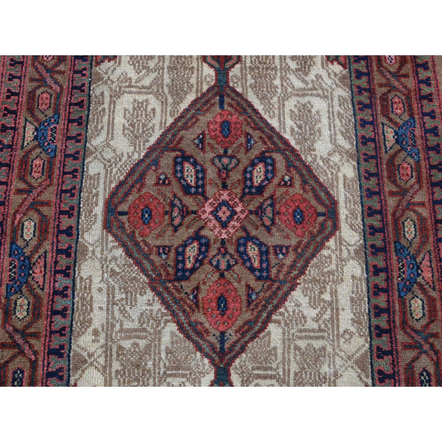 3'2"X14'10" Taupe Brown Antique Zoroastrian Wool Hand Knotted Runner Rug