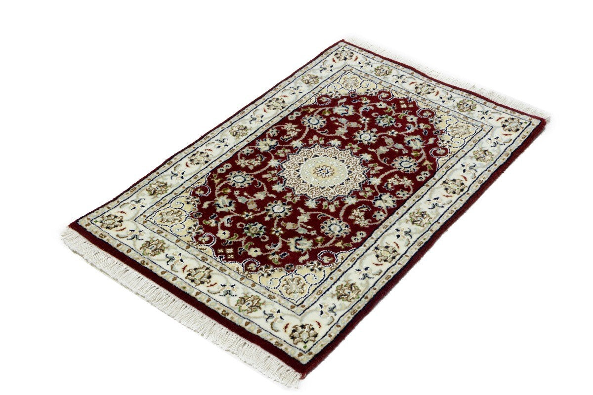 Small Hand-Knotted Red Floral Indo-Nain Oriental