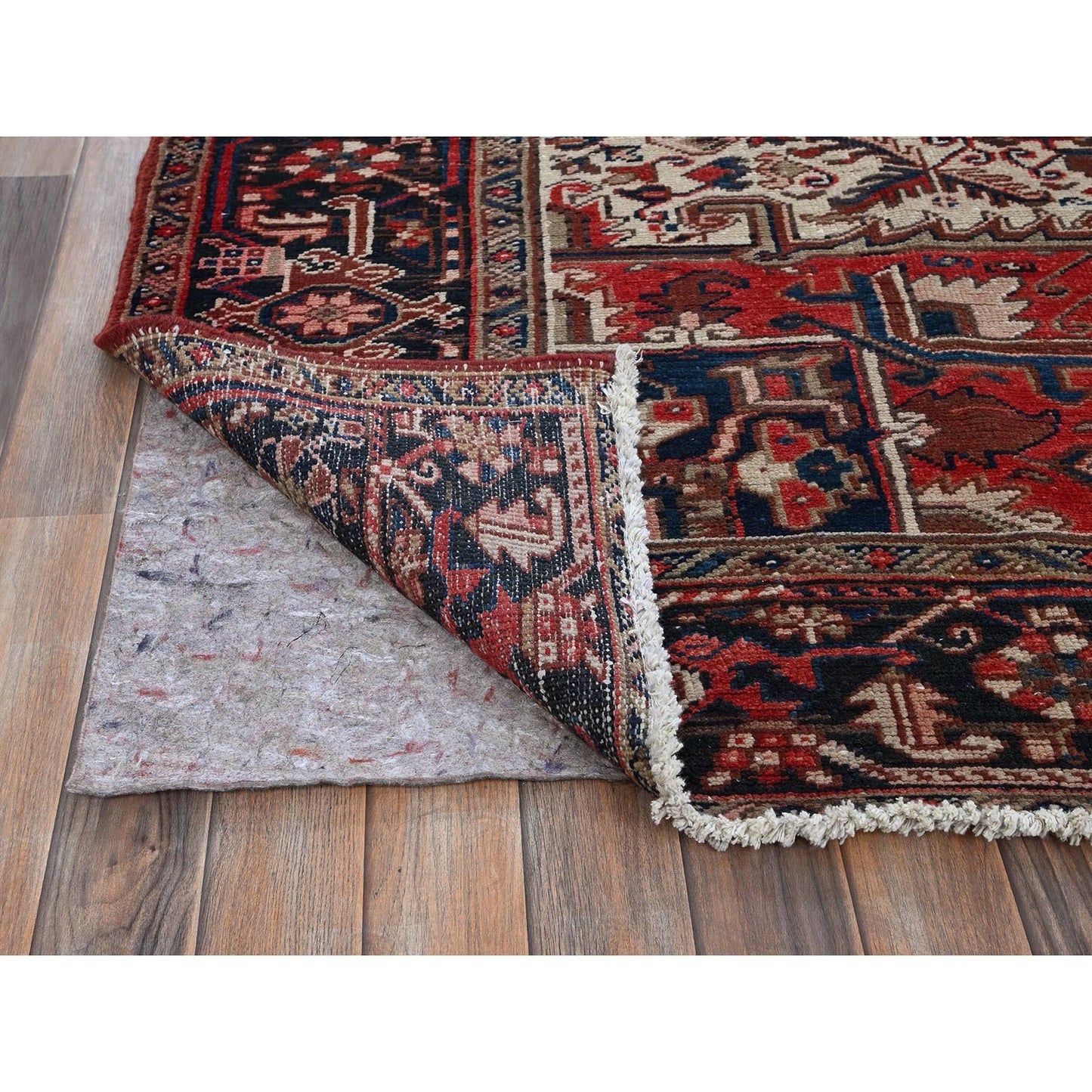 9'5"X11' Red Vintage Zoroastrian Heris Pure Wool Hand Knotted Squarish Rug