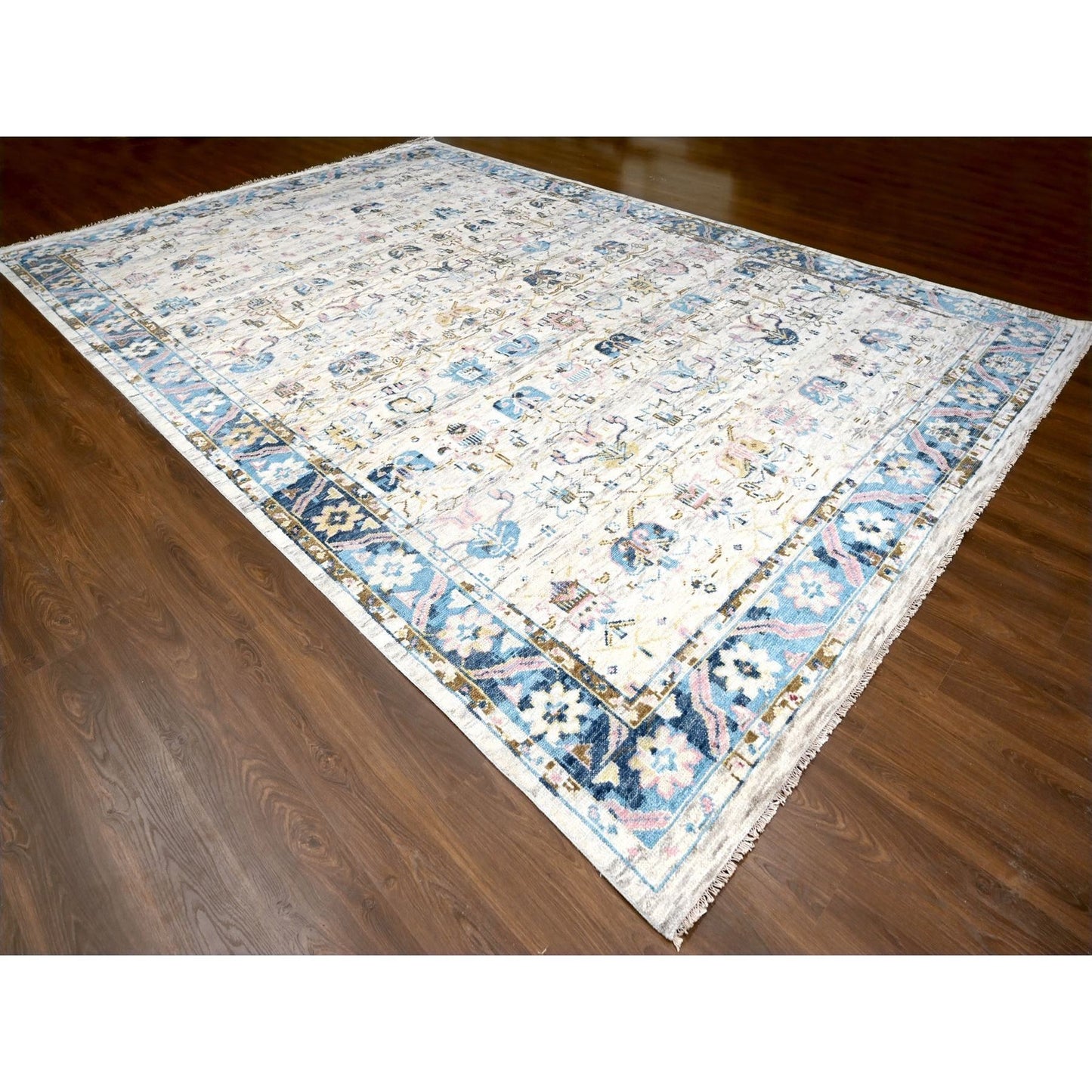 12'X17'9" Ivory Oushak Mahal Design Hand Knotted Oversize Oriental Rug