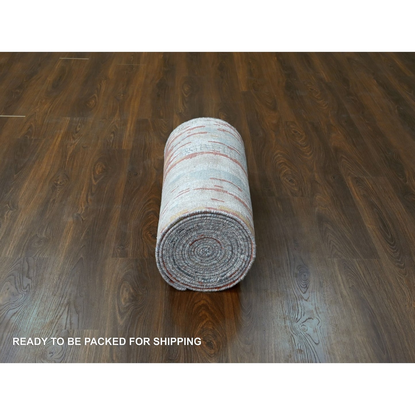 2'5"X25'8" Dark Coral Abstract Hand Knotted Wool And Silk Xl Runner Rug