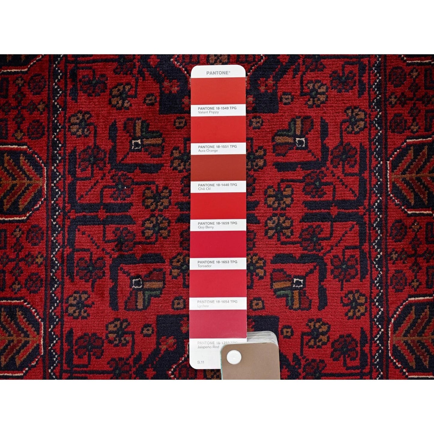 1'9"X5' Red Afghan Khamyab Geometric Design Wool Hand Knotted Runner Rug