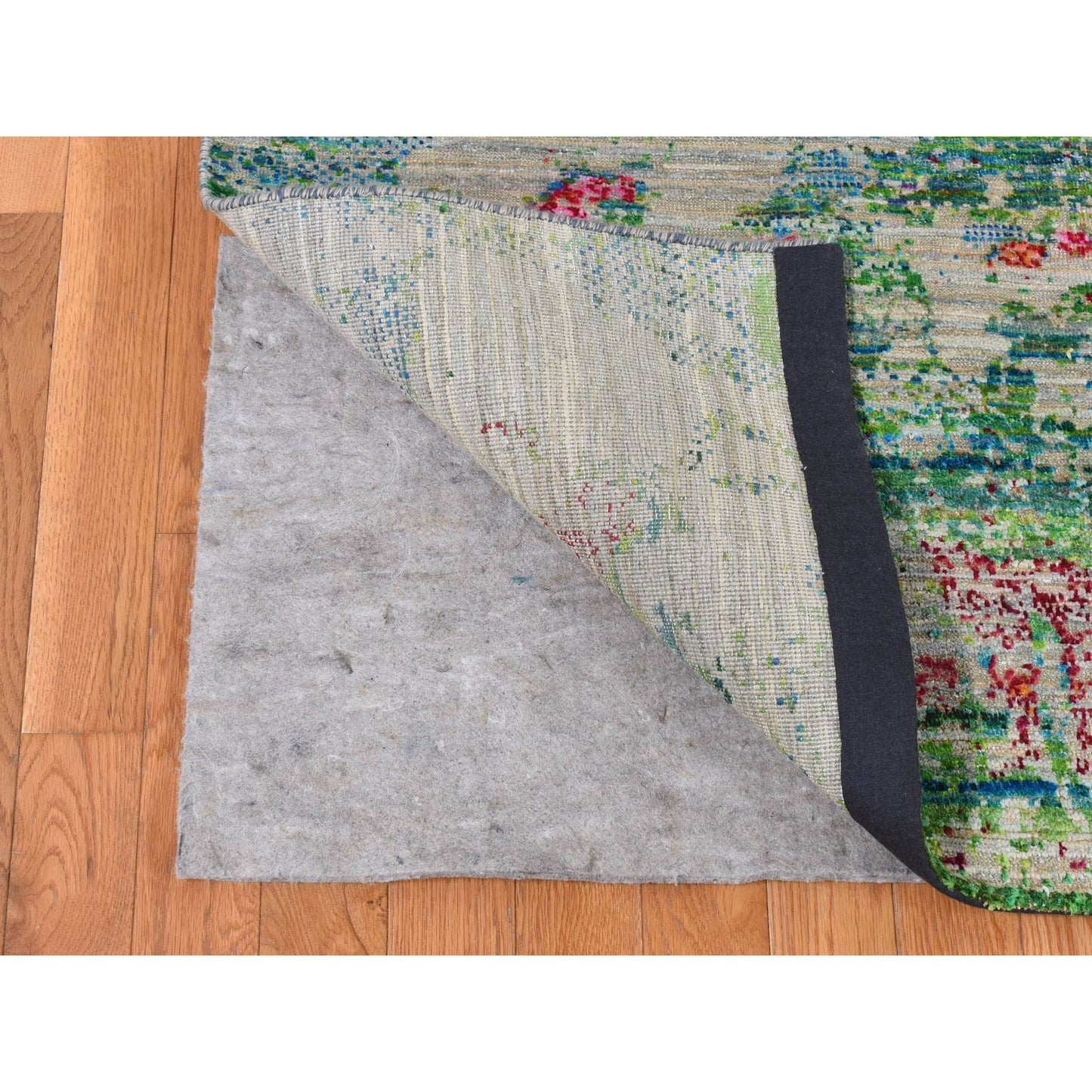8'10"X12'2" Gray Abstract Design Sari Silk With Wool Hand Knotted Rug