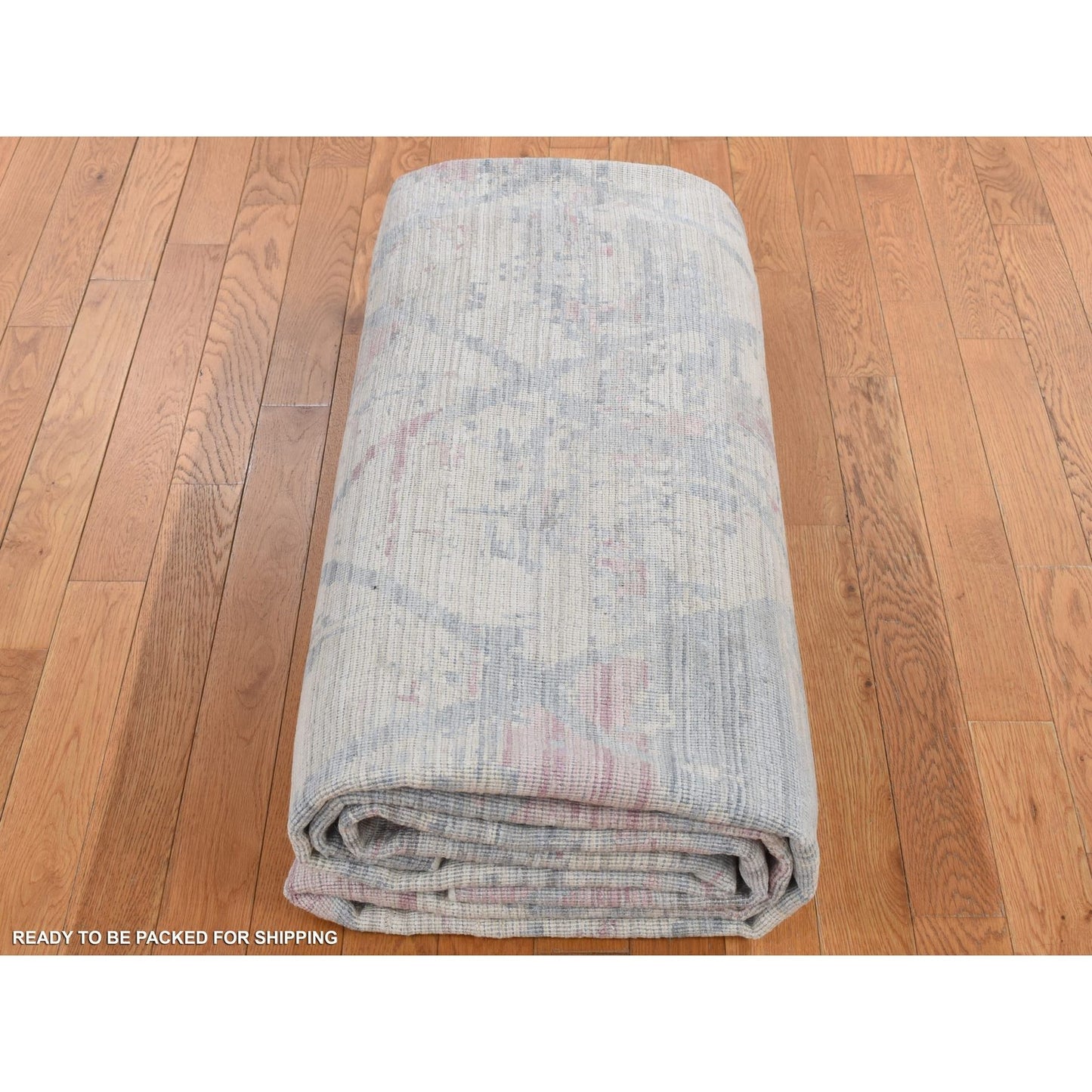 9'X11'10" Light Yellow Trellis Design Wool And Silk Hand Knotted Rug