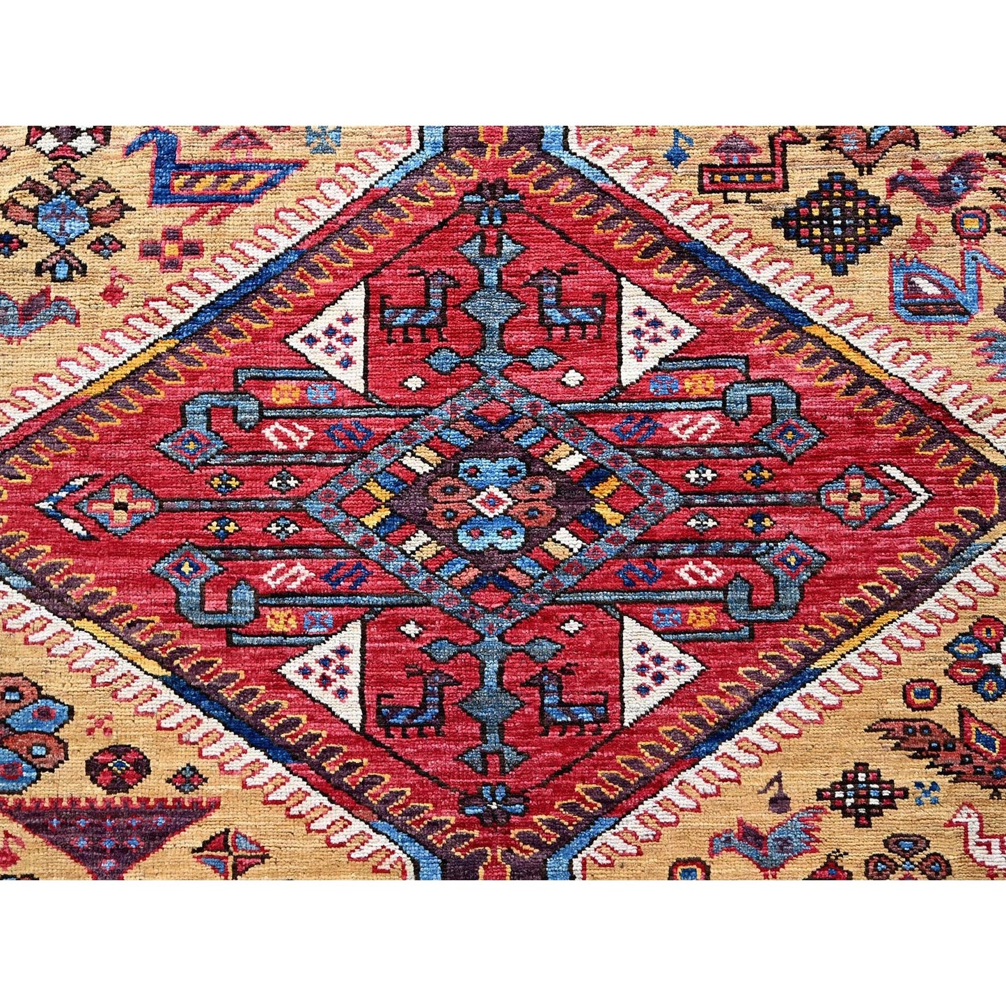 8'7"X10' Yellow Afghan Ersari With Turkish Knot Hand Knotted 100% Wool Rug