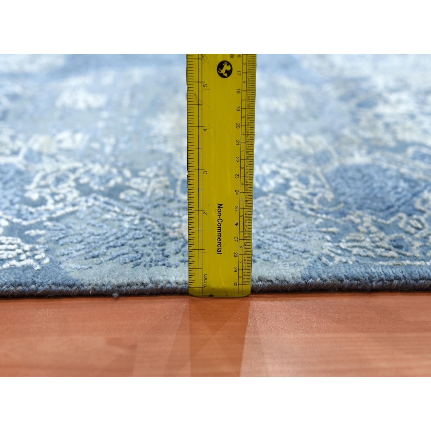 10'2"X10'2" Blue, Hand Knotted Jewellery Design, Wool And Silk Square Rug
