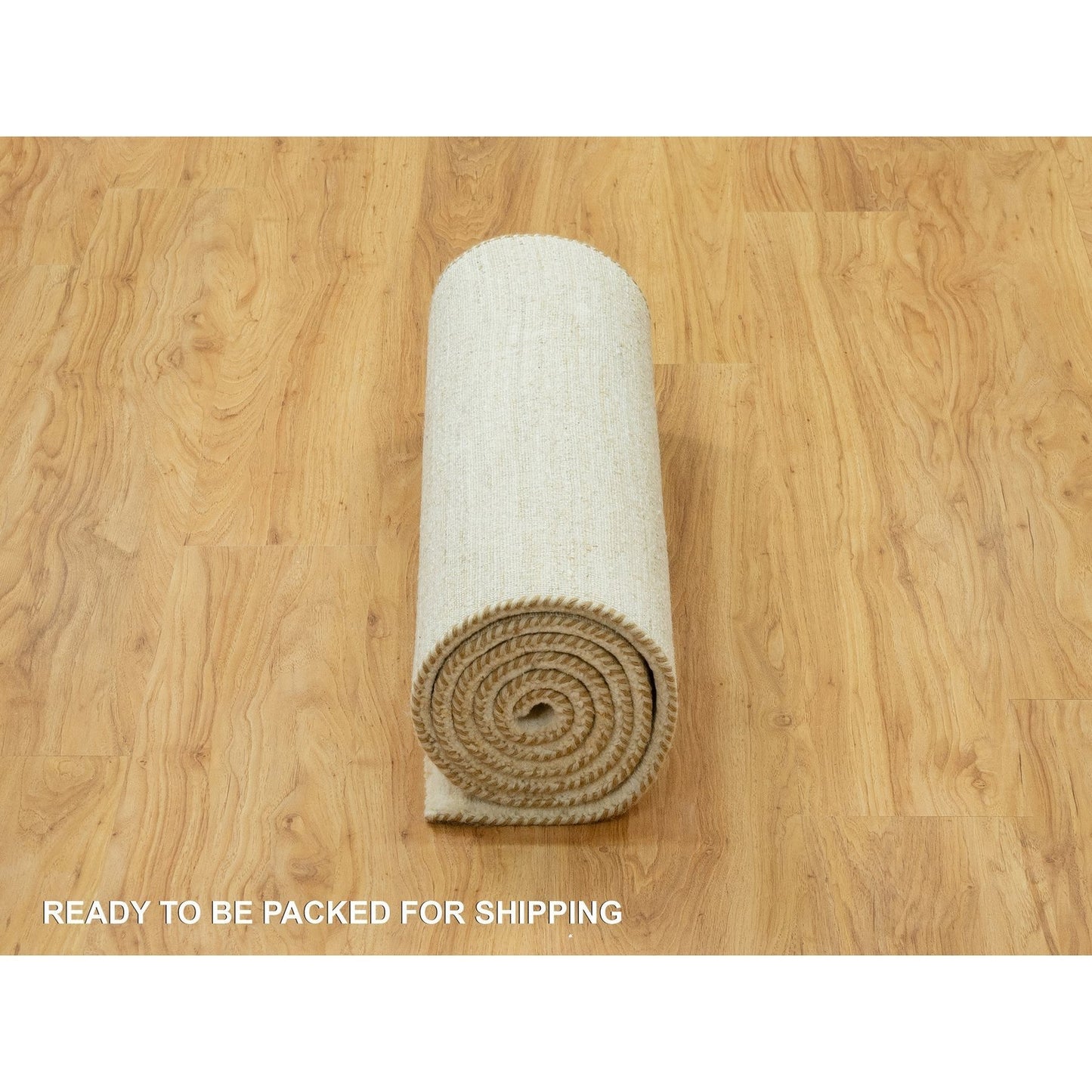 2'5"X8'2" White Plain Luxurious Pure Wool Hand Knotted Runner Rug