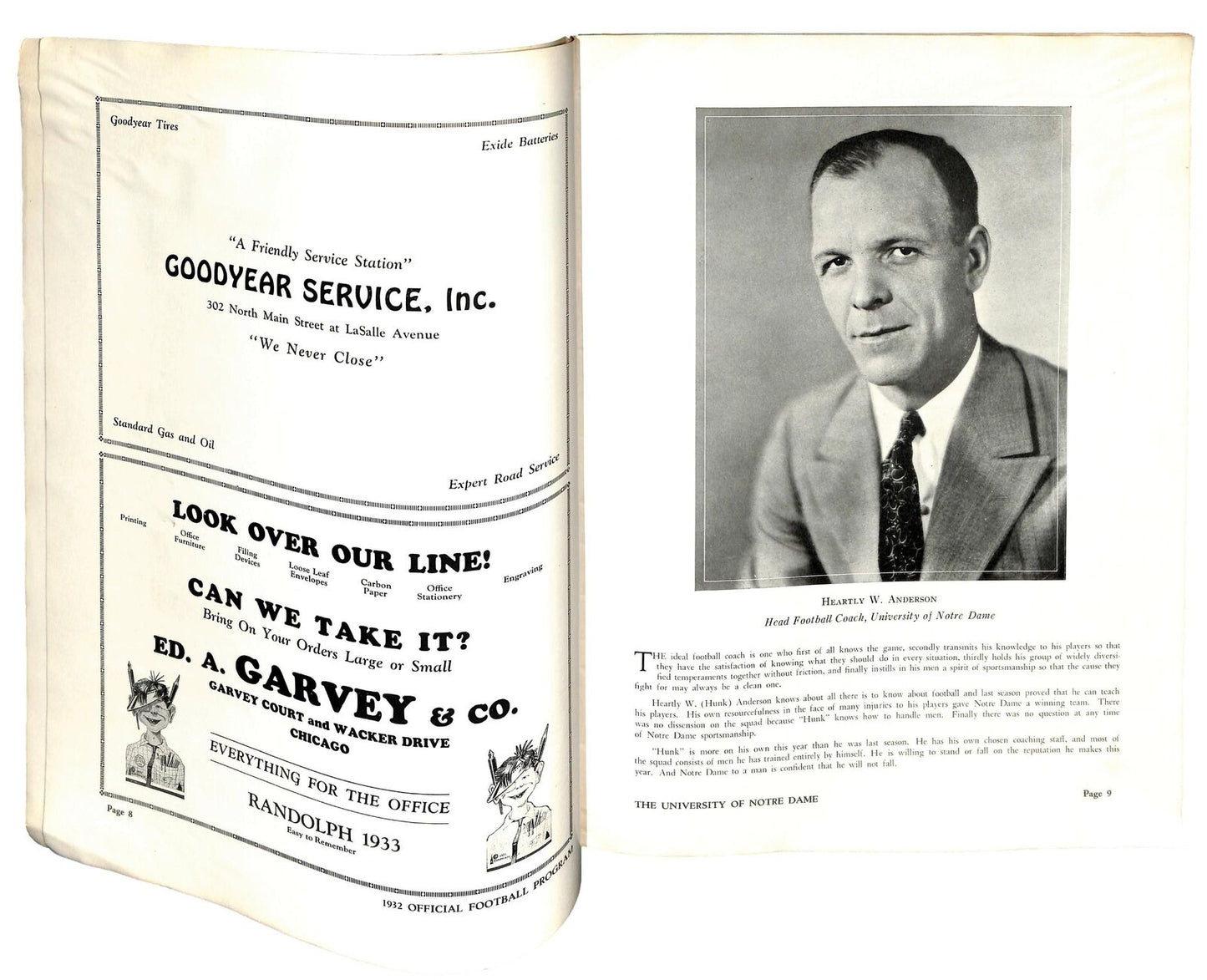 11/12/1932 Northwestern Vs. Notre Dame Program