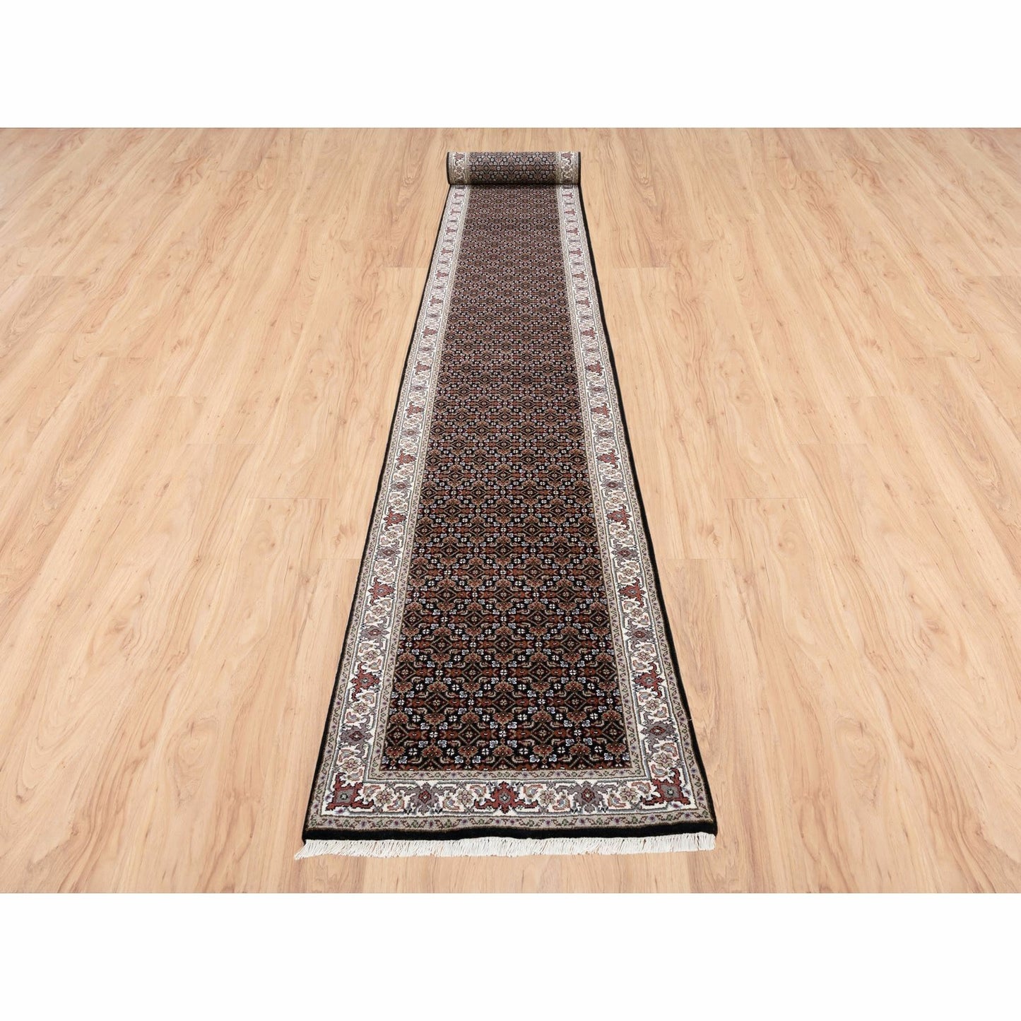 2'5"X20' Black Herati Wool And Silk 175 Kpsi Hand Knotted Xl Runner Rug