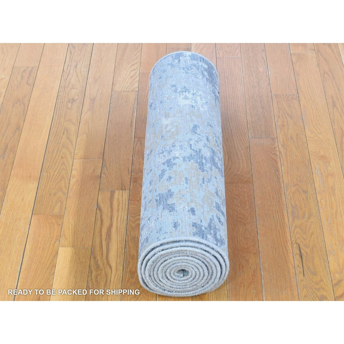 2'6"X11'10" Gray Pure Wool Modern Abstract Design Hand Knotted Runner Rug