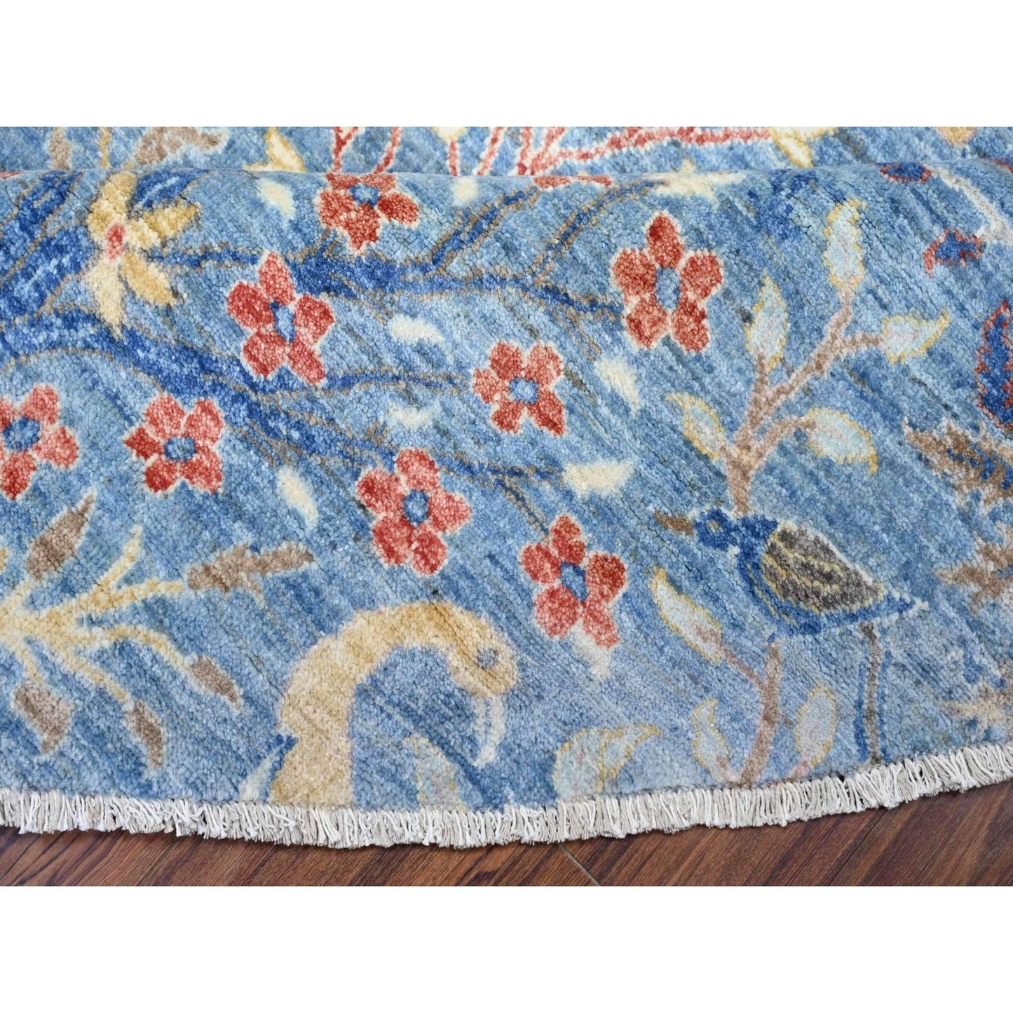 10'4"X10'4" Blue Hand Knotted Organic Wool Afghan Peshawar Round Rug