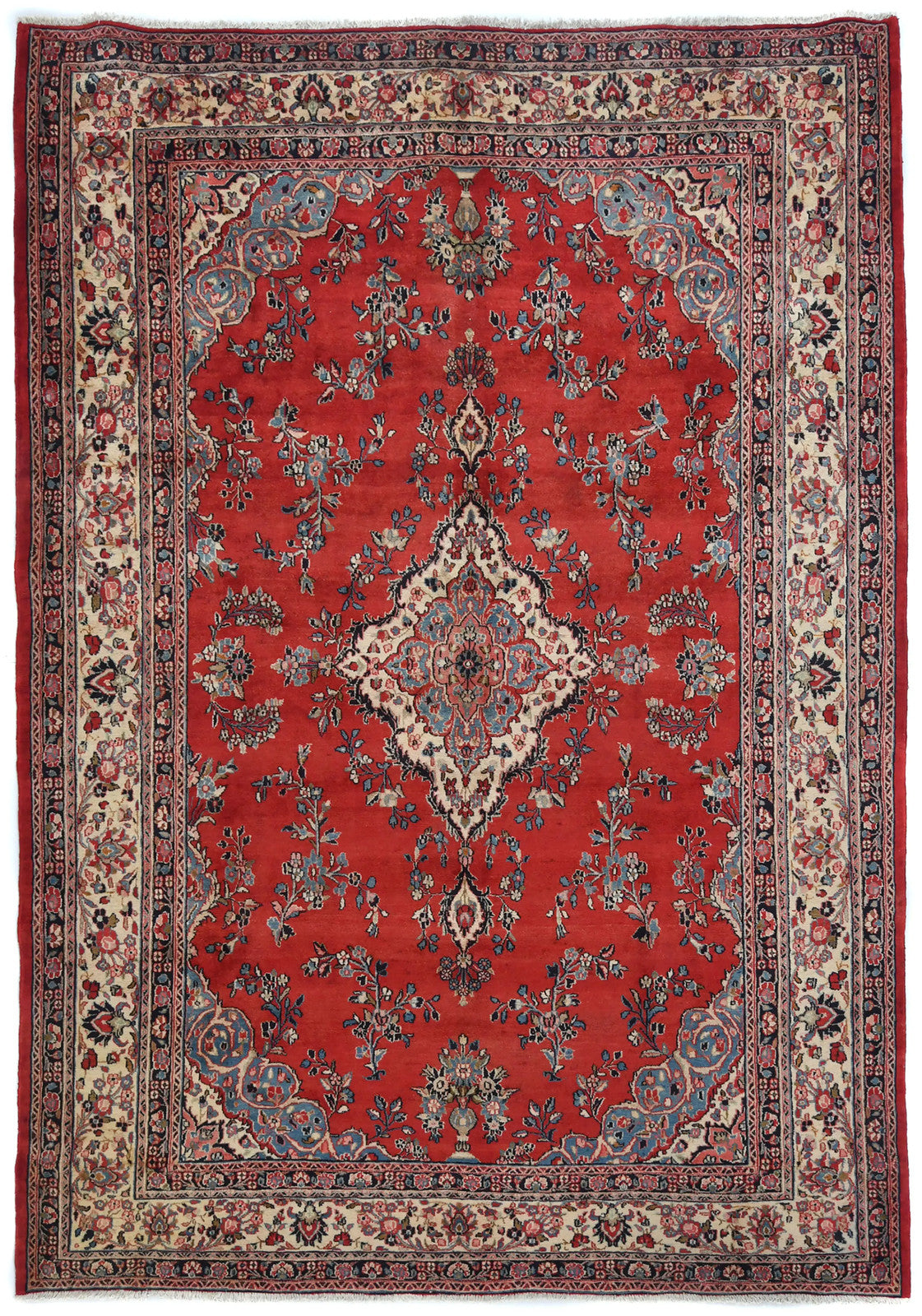 Hand-Knotted Red Vintage Oriental Rug 9X12 Ft