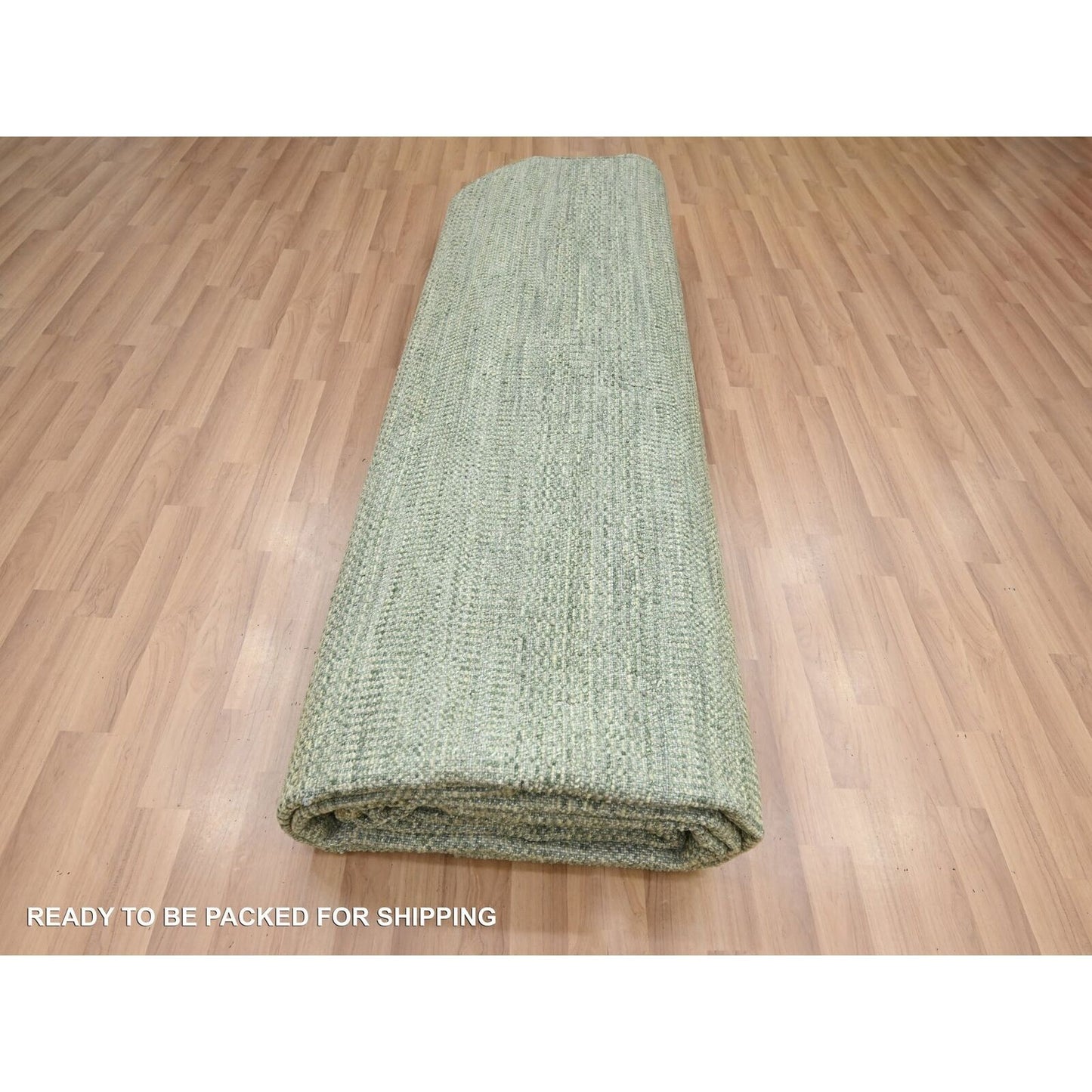 10'2"X14' Seneca Gray Hand Knotted Modern Grass Design Wool And Silk Rug