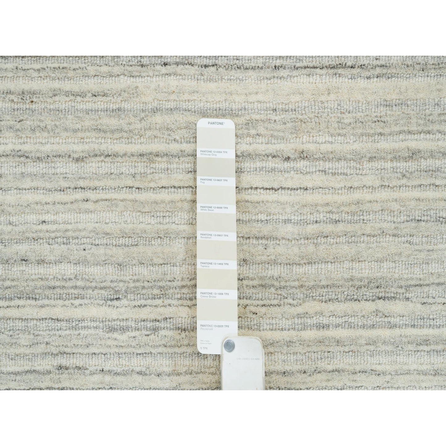 12'1"X12'1" Ivory Hand Loomed Undyed Natural Wool Modern Design Round Rug