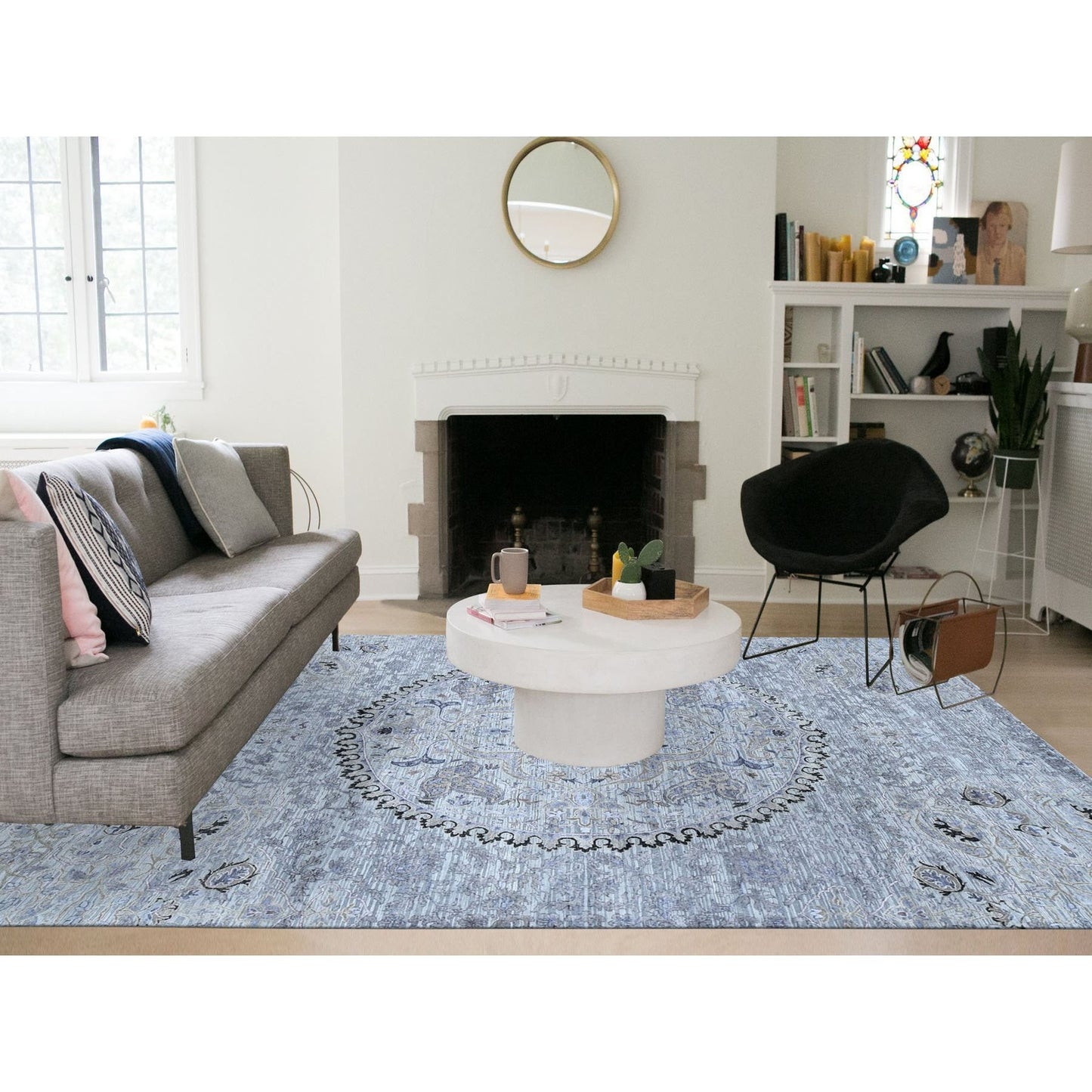 9'X12' Silver Gray The Maharaja Design Silk With Wool Hand Knotted Rug