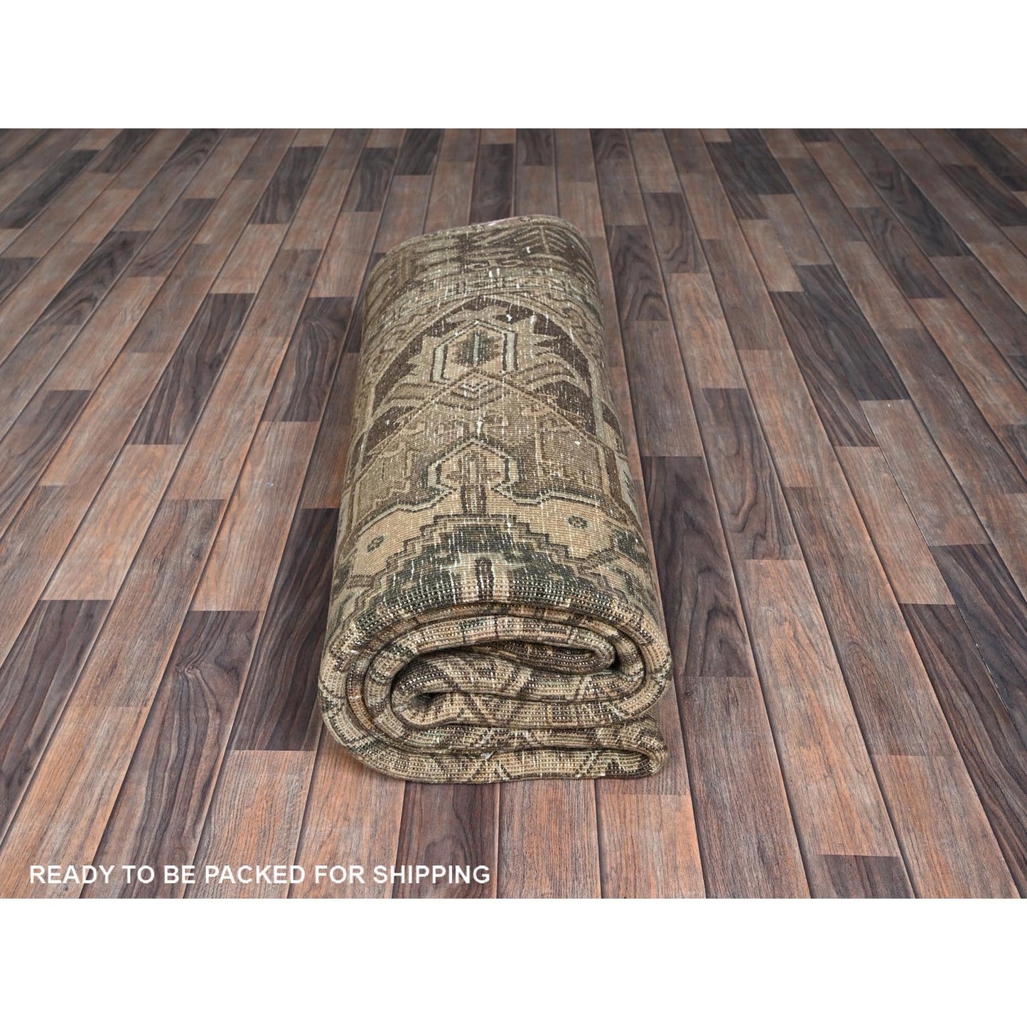 6'7"X9'3" Khaki Brown Vintage Zoroastrian Heris Hand Knotted Pure Wool Rug