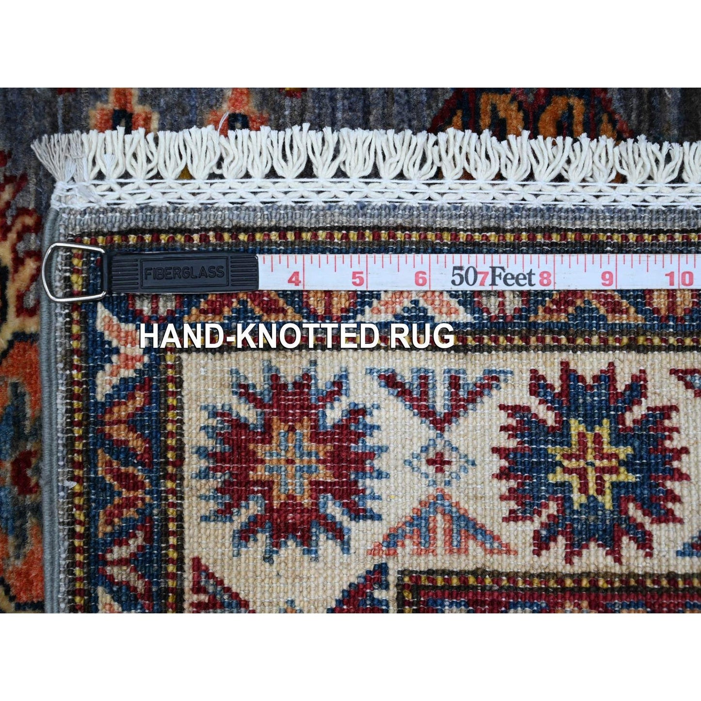 2'7"X8'4" Gray Hand Knotted Super Kazak Runner All Wool Oriental Rug