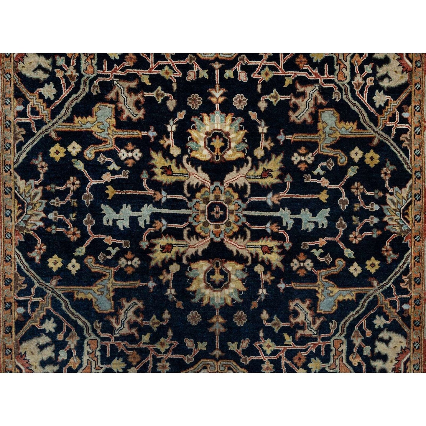 5'X7'2" Blue Natural Dyes All Wool Antiqued Fine Heris Hand Knotted Rug