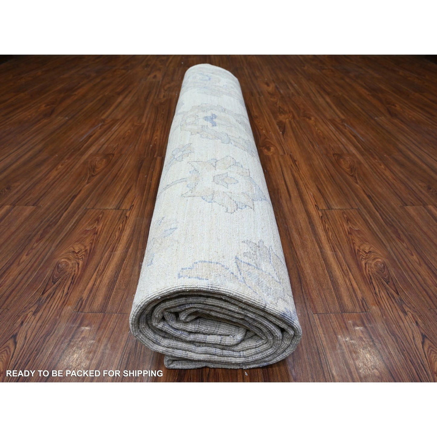 11'8"X15' Dove White Wool White Wash Peshawar Hand Knotted Oversized Rug
