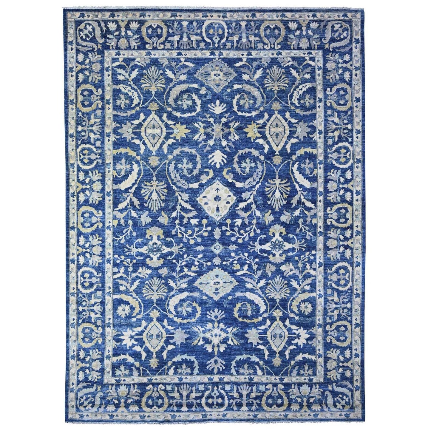 10'2"X13'8" Blue Fine Peshawar With Heris Hand Knotted Natural Wool Rug
