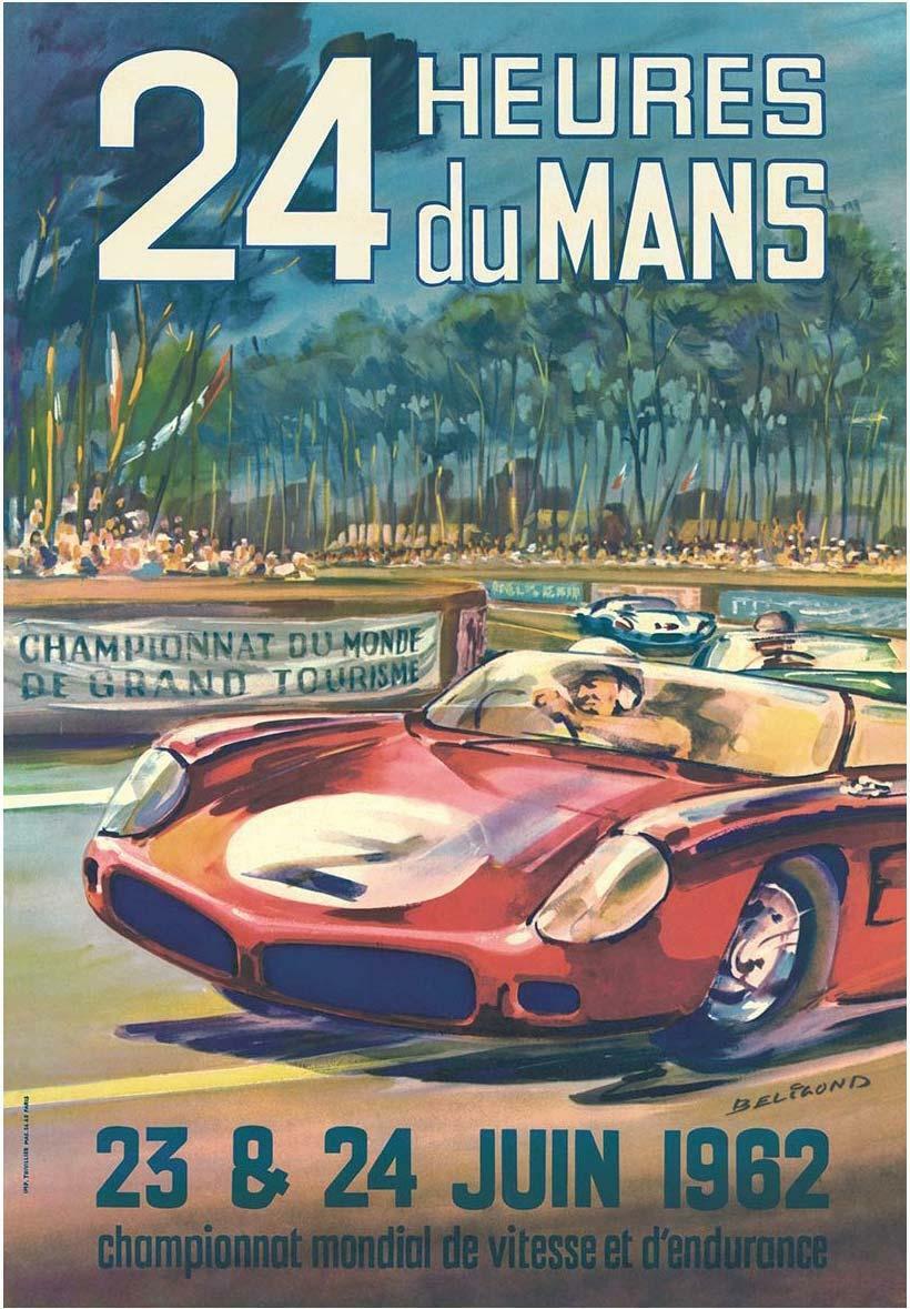 24 Hous Of Lemans 1962 Vintage Race Poster On Linen Excellent