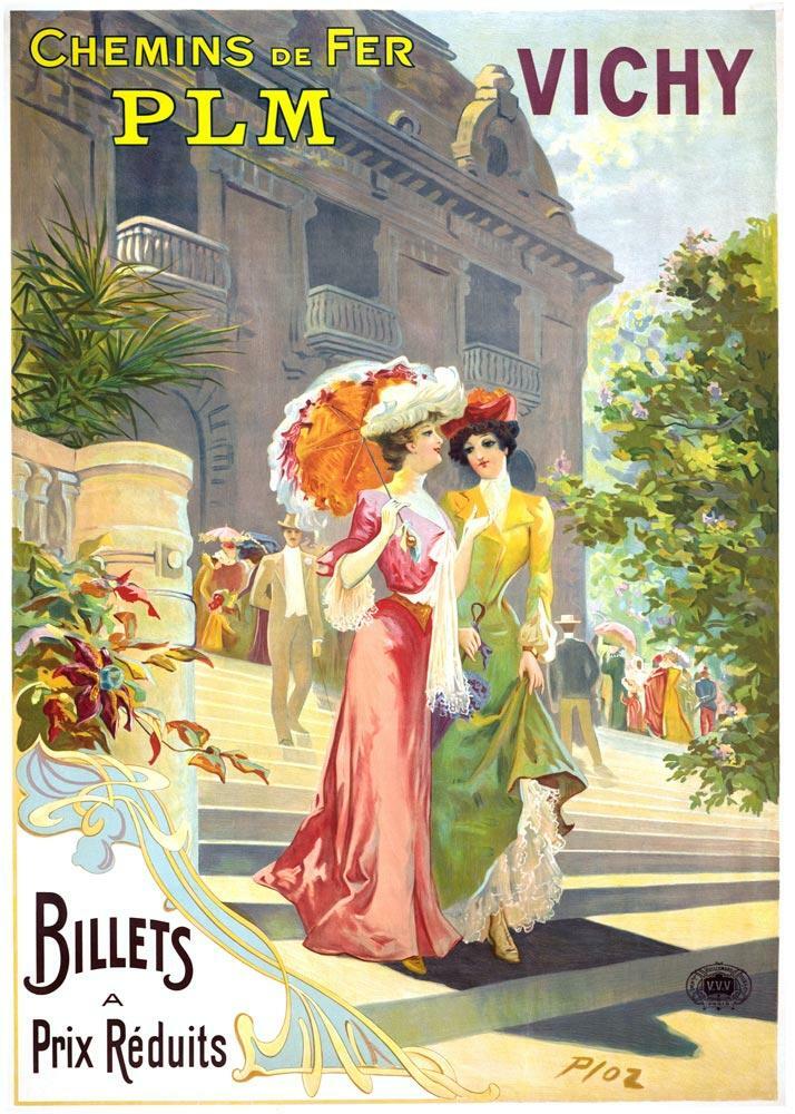 Vichy Plm French Travel Poster By Ploz 1900 Stone Lithograph Jules Cheret