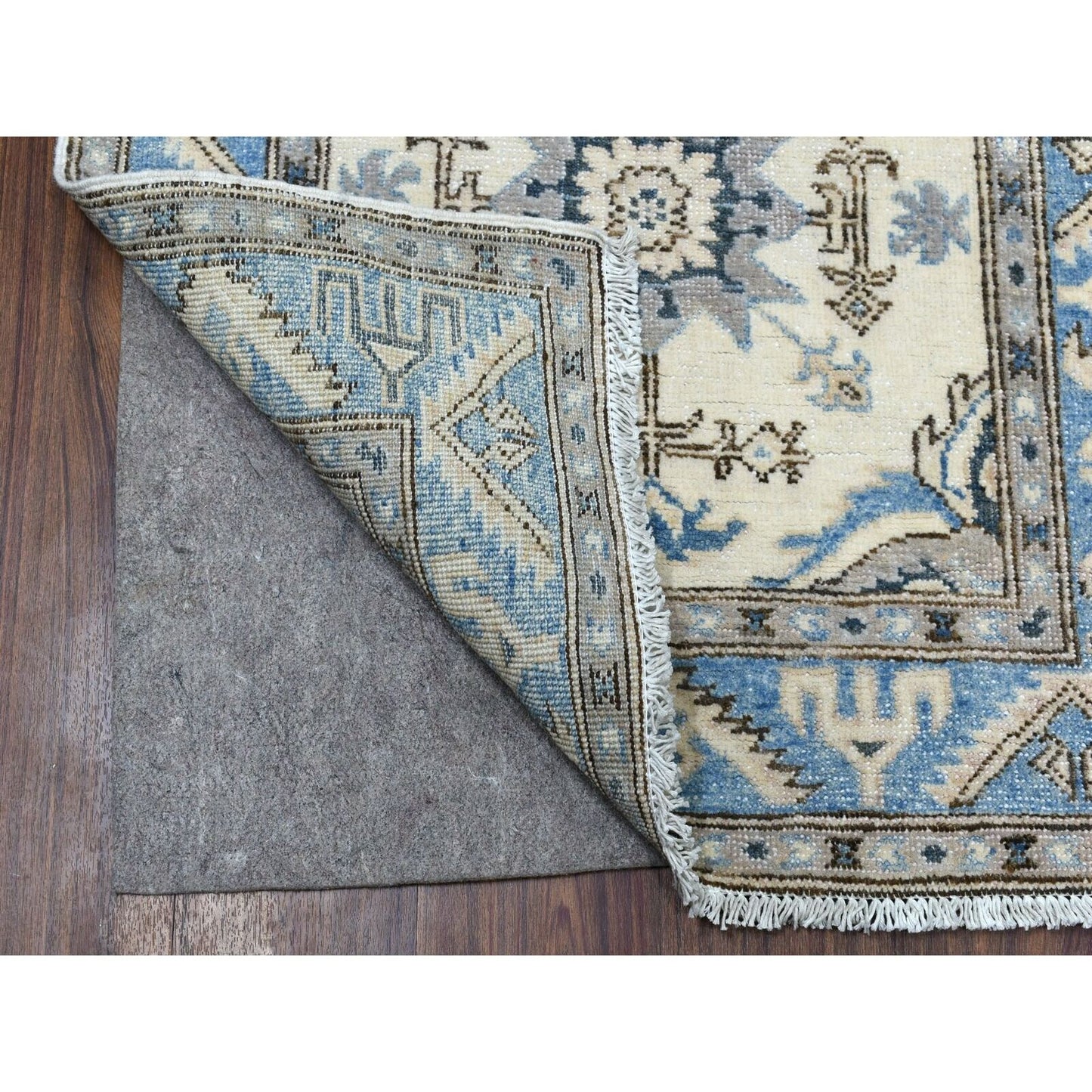 2'8"X9'1" Ivory Hand Knotted Vintage Look Kazak Wool Tribal Runner Rug