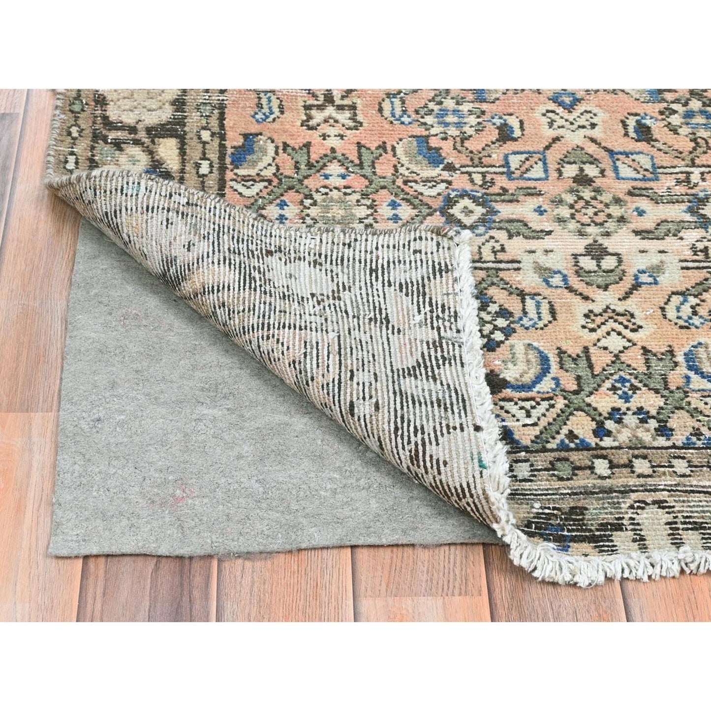 3'5"X9'2" Beige Hand Old Vintage Farsian Amadan Worn Down Wool Runner Rug