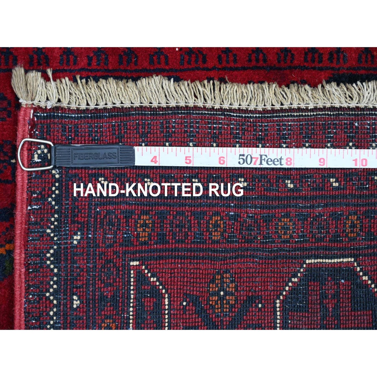 2'10"X19'3" Red Geometric Afghan Khamyab Wool Hand Knotted Runner Rug