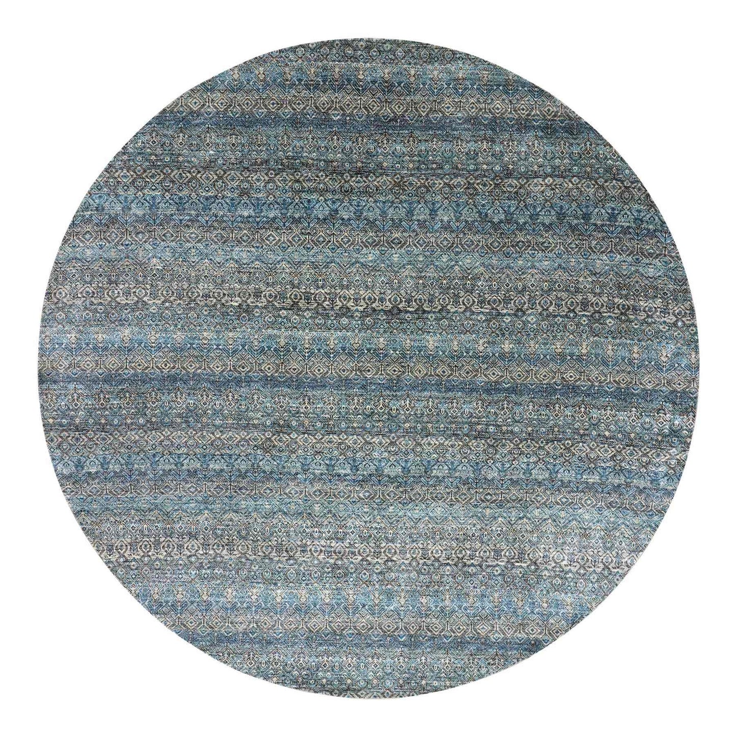 10'X10' Blue 100% Wool Hand Knotted Kohinoor Herrita Design Round Rug