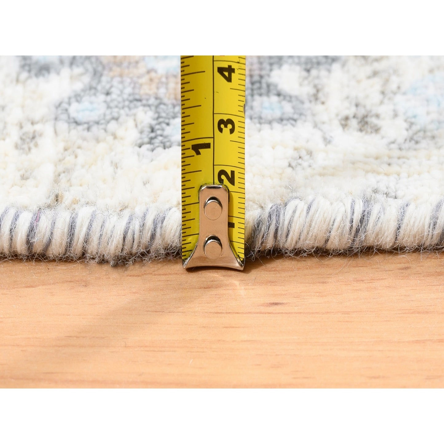 5'1"X5'1" Ivory Silk With Textured Wool Tebraz Hand Knotted Oriental Rug