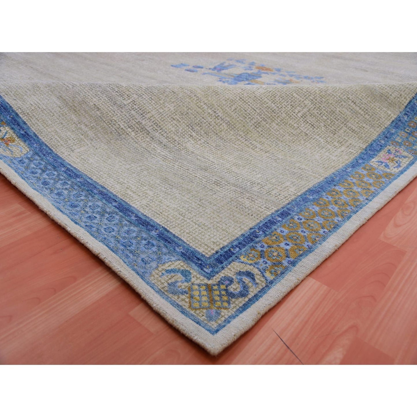 9'1"X12'1" Gray Ming Dynasty Flower Bouquet Wool Hand Knotted Rug
