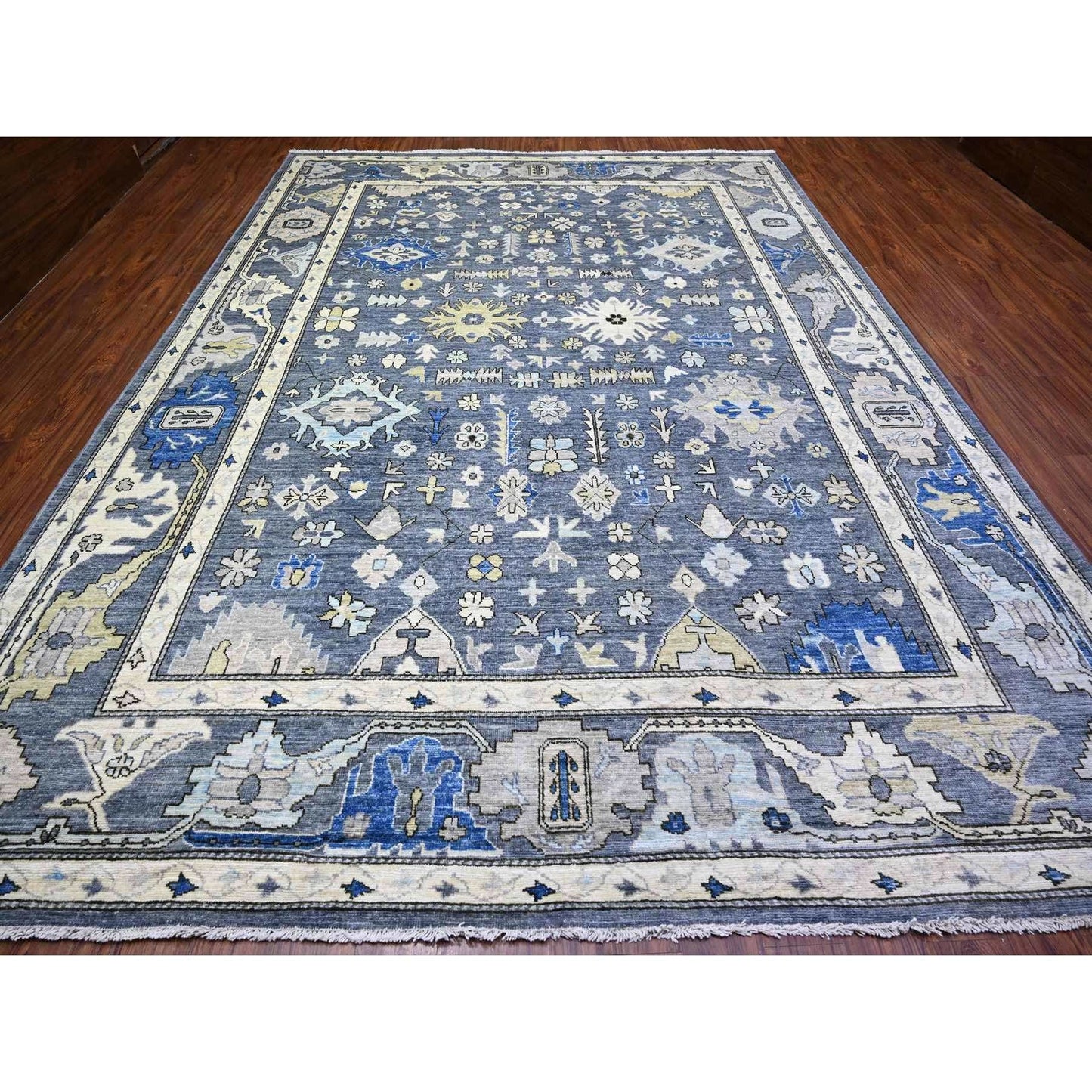 10'X14' Gray Afghan Angora Oushak Hand Knotted Pure Wool Oriental Rug