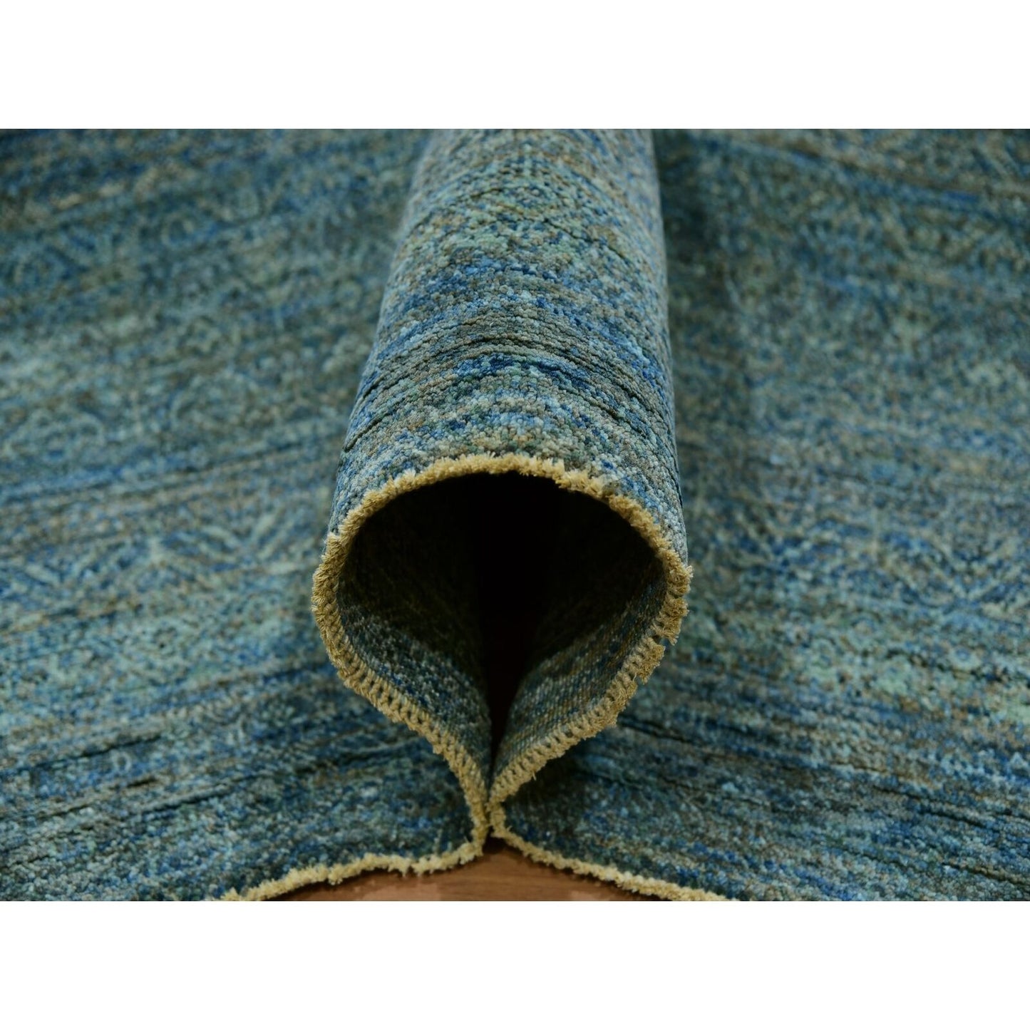 12'X12' Jungle Green Kohinoor Herrita Hand Knotted Pure Wool Square Rug